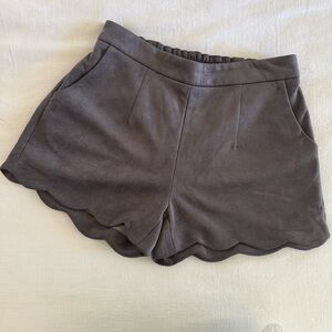 Ee:Some Gray Faux Suede Scalloped Hem Soft High-Waisted Shorts